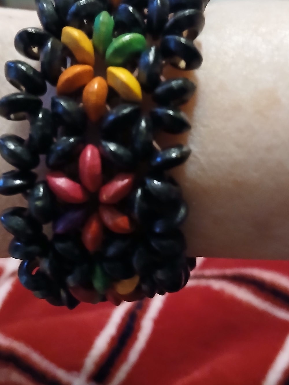 Handmade Black Beaded Bracelet with Rainbow Accents